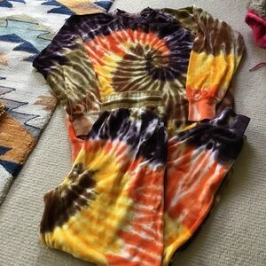 Molo Tie-Dye Sweatshirt & Joggers Set in Orange, Yellow, Brown, Purple